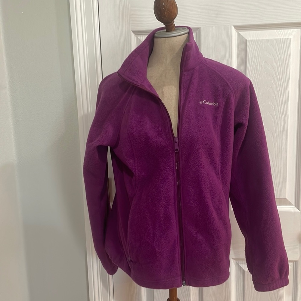 Columbia fleece zip jacket zipper pockets adjustable waist purple womens size M